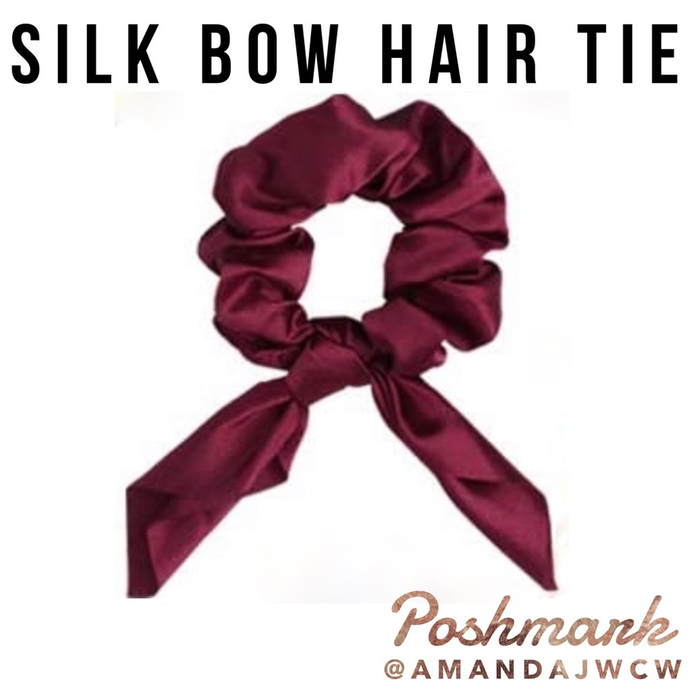 Silk Bow Hair Tie Scrunchie - Red / Maroon / Wine
